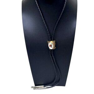 Vintage Western Square Dancing Couple Bolo Tie Artisan Crafted Leather Cord